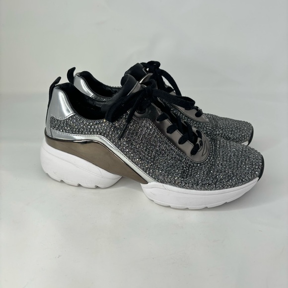 MICHAEL Michael Kors Jada Glitter Fabric Rhinestone Embellished Trainers Sneaker - Picture 2 of 10